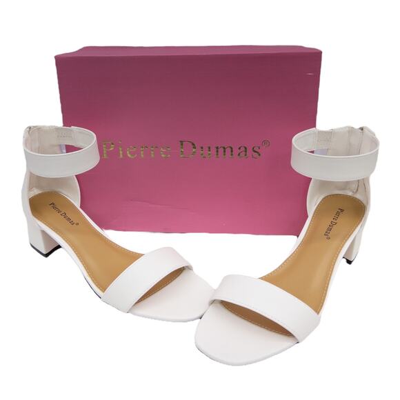 Pierre Dumas White Kiara Ankle Strap Back Zip Dressy Low Block Heel Sandals 9 - Picture 2 of 10